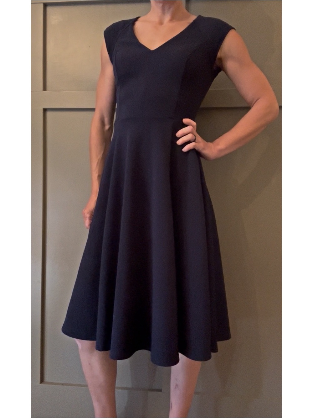 Modcloth Retro Fit & Flare Swing Dress V-Neck Navy Blue Size Small